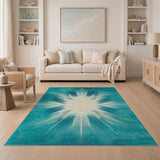 Blue and Teal Starburst Geometric Area Rug