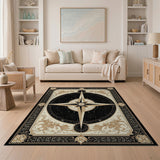 ODIKA Celestial Compass Washable Area Rug - Vintage Starry Black & Gold Low Pile Carpet