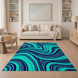 Teal Navy Wave Geometric Area Rug