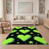 Green Pixel Hearts Area Rug