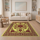 Intricate Red Floral Persian Area Rug on Yellow