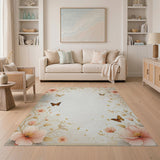 Blush Pink Peony Butterfly Floral Rug