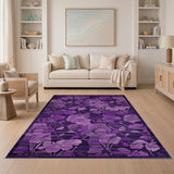 Purple Floral Leaves Area Rug
