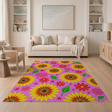 Vibrant Pink Sunflower Floral Area Rug