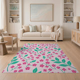 Blush Pink Floral Leaves Pattern Area Rug