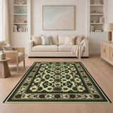 Ivory Persian Area Rug with Green Vines Rust Flowers