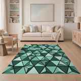 Teal Geometric Triangle Area Rug