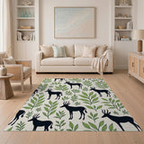 Kudu Antelope Green Leaf Silhouette Rug
