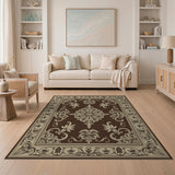 Ornate Floral Medallion Brown Area Rug