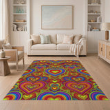 Vibrant Rainbow Heart Area Rug