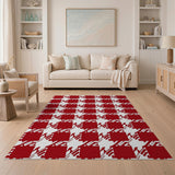 Bold Red Houndstooth Check Area Rug
