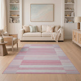 Pink Gray Geometric Striped Area Rug