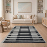 Geometric Modern Black and White Black White Geometric Striped Woven Rug