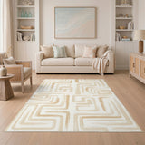Beige and Neutral Geometric Modern Beige Geometric Interlock Area Rug