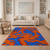 Vibrant Orange Blue Abstract Wave Area Rug
