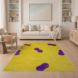 Playful Yellow Shag Area Rug with Purple Footprints