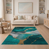 Teal Gold Vein Abstract Area Rug
