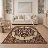 Ornate Mandala Brown Tan Area Rug