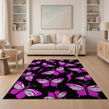 Pink Vibrant Pink Butterfly Pattern Area Rug
