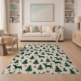 Woodland Deer Pine Tree Pattern Area Rug