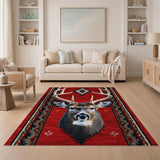 Red Deer Antler Head Southwestern Rug