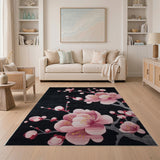 Pink Cherry Blossom Area Rug on Black