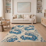 Swirling Blue Koi Fish Pattern Area Rug
