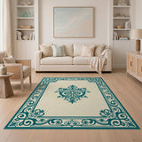 Teal Ornate Scrollwork Area Rug