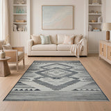 Black White Geometric Southwestern Southwestern Area Rug