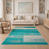 Teal Striped Geometric Modern Area Rug