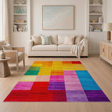 Multi-color and Patterns Block Vibrant Multi-Color Geometric Block Area Rug