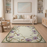 ODIKA Art Nouveau Floral Washable Rug - Vintage Lavender Botanical Low Pile Non-Slip Area Rug