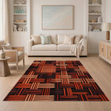 Orange Orange Basketweave Geometric Area Rug