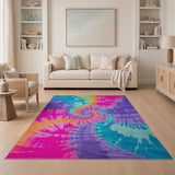 Multi-color and Patterns Vibrant Tie-Dye Spiral Area Rug