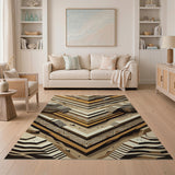 Layered Tan Zigzag Geometric Area Rug