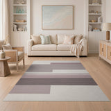 Layered Beige Neutral Geometric Woven Rug