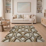 Beige Interlocking Circles Geometric Area Rug