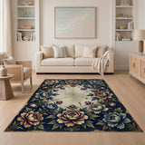 Vintage Navy Peony Floral Area Rug