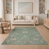 Teal Green Floral Persian Area Rug