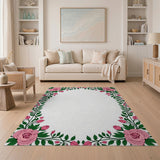Vintage Pink Rose Floral Frame Area Rug