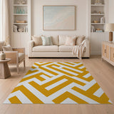 Bold Yellow Maze Geometric Area Rug