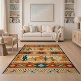 Southwestern Cactus Geometric Area Rug in Orange Teal