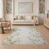 Delicate Beige Floral Branch Vintage Area Rug