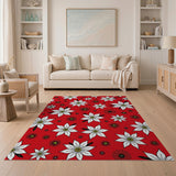 Vibrant Red White Daisy Floral Area Rug