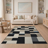 Modern Geometric Block Area Rug in Black Neutral Tones