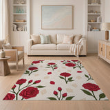Red Rose Floral Pattern Area Rug
