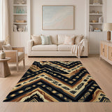 Southwestern Tan Black Zigzag Tribal Rug