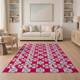 Red Bold Red Geometric Modern Area Rug