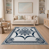 Navy Blue Traditional Persian Floral Blue and Teal Rug
