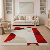 Geometric Modern Abstract Bold Red Geometric Abstract Area Rug